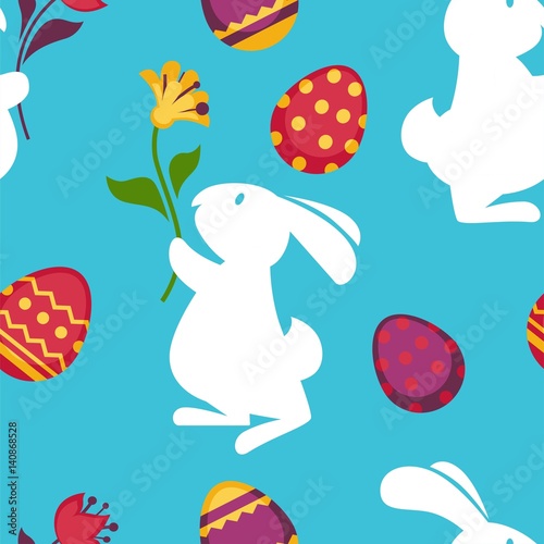 Easter paschal eggs and bunny seamless pattern vector background