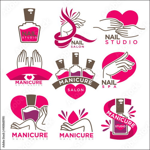 Manicure salon and nails studio vector flat icons templates