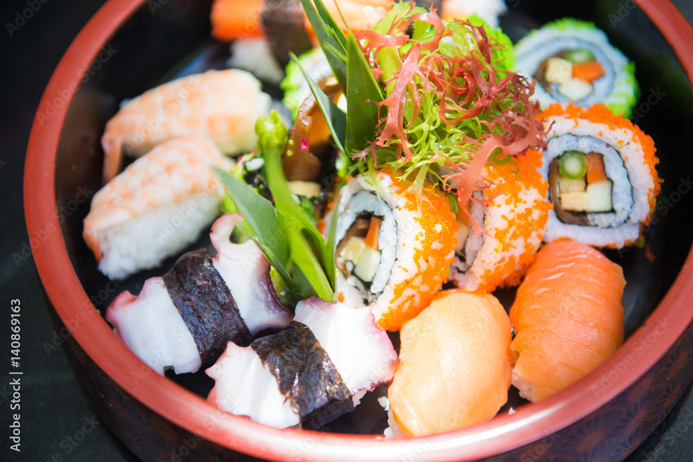 set of sushi on bowl