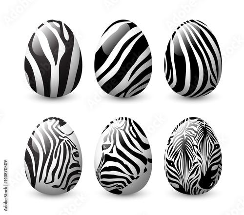 Set of sebra striped on egg. Happy Easter day concept. Illustration isolated on white background.