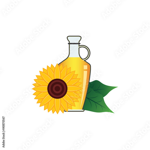 sunflower oil in the bottle with the flower.vector illustration