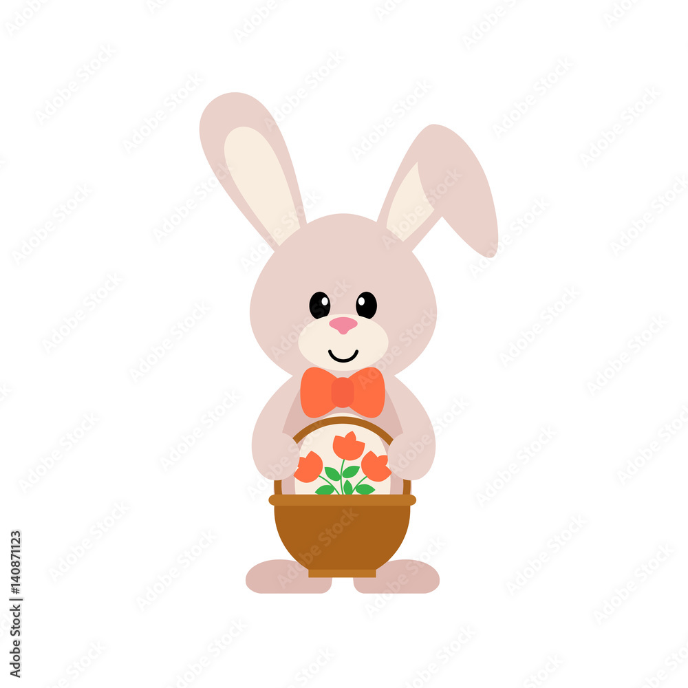 cartoon bunny with a basket and flowers cartoon bunny with a basket and flowers