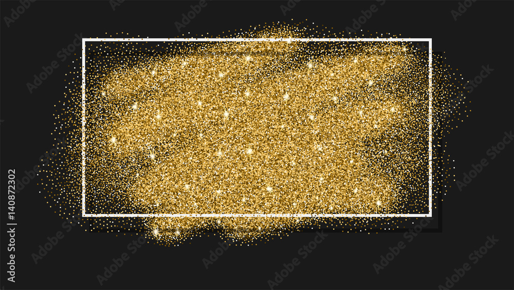 Gold glitter background. Golden design in frame, border for greeting card, flyer poster, sign, web header. Abstract sparkle, texture. Stock Vector Adobe Stock