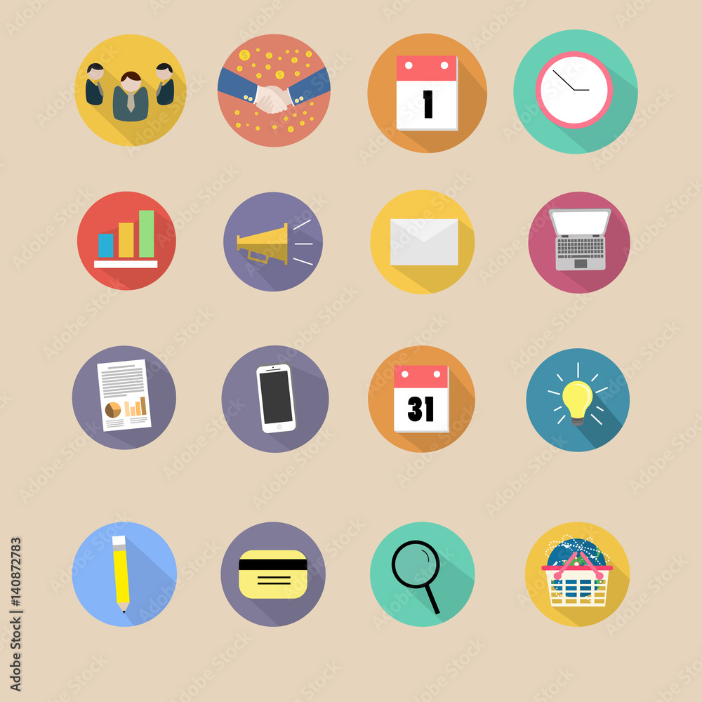 Business item flat line design icon set Business item flat line design icon set