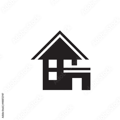 Vector icon or illustration showing cottage house in one color