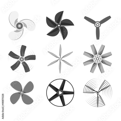 Propeller fan vector illustration fan propeller wind ventilator equipment air icon blower cooler set rotation technology power object circle rotate
