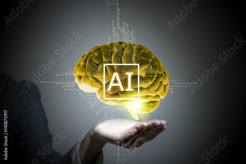 AI(Artificial Intelligence) concept, cyber brain, 3D rendering, abstract image visual