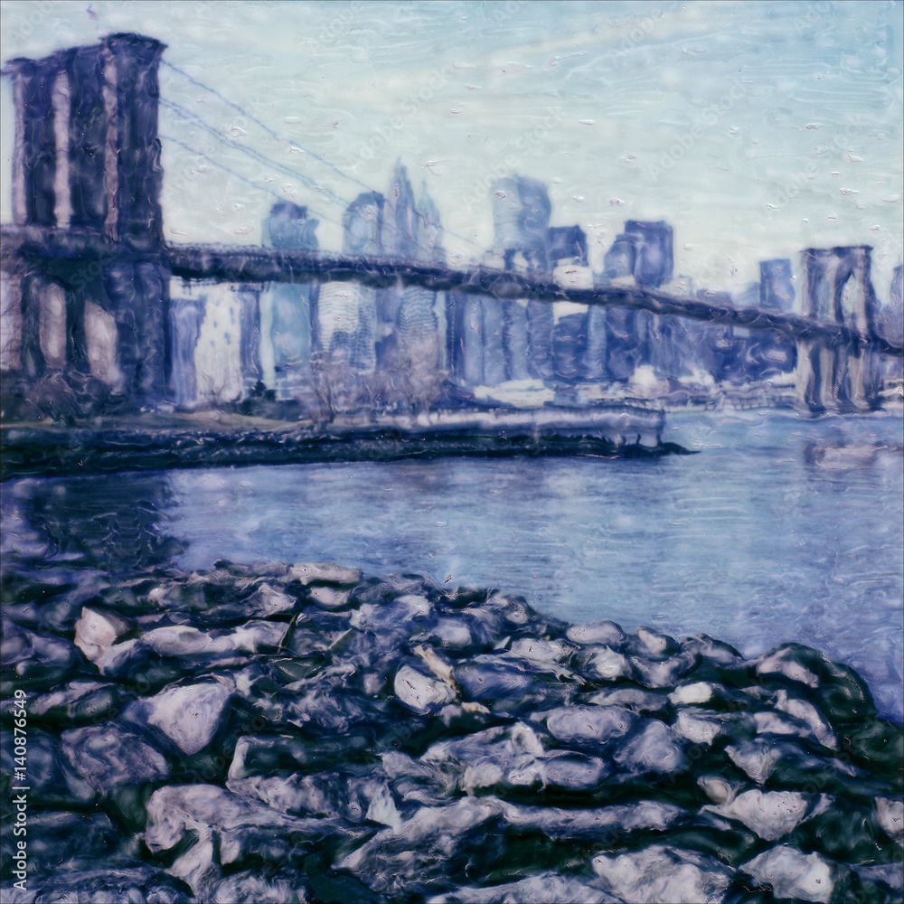 Brooklyn Bridge polaroid painting artwork. Stock Photo | Adobe Stock
