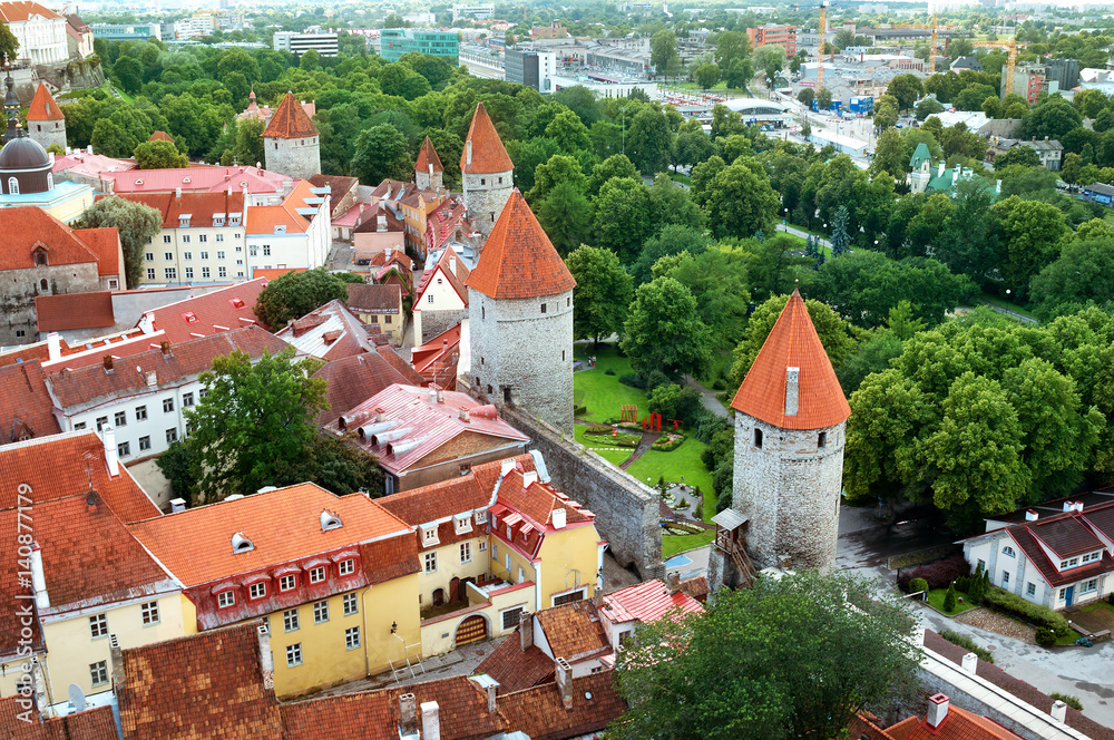 Tallinn. Estonia. View to old town from Oleviste church in summer