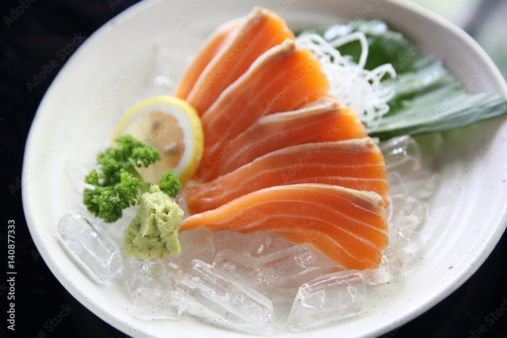 salmon sashimi in close up