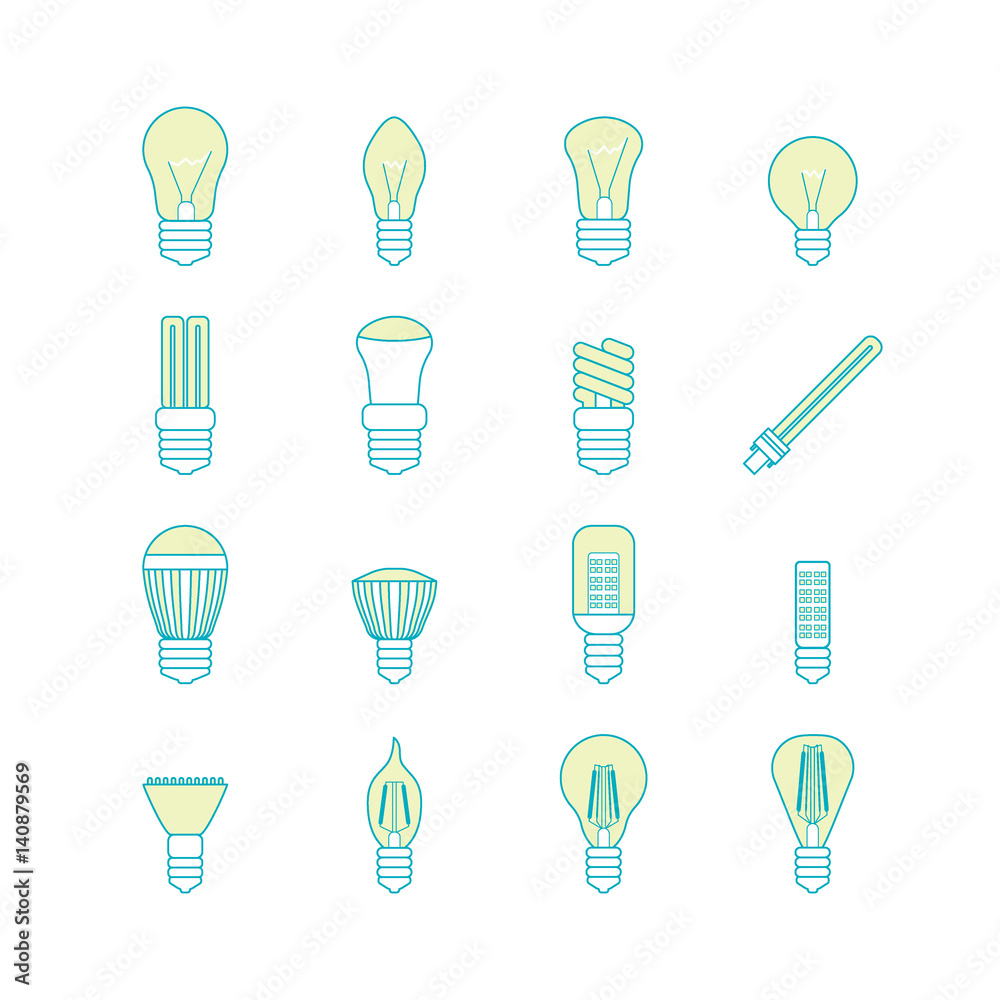 Different Lamp or Light Bulbs Line Icons Set. Vector Different Lamp or Light Bulbs Line Icons Set. Vector