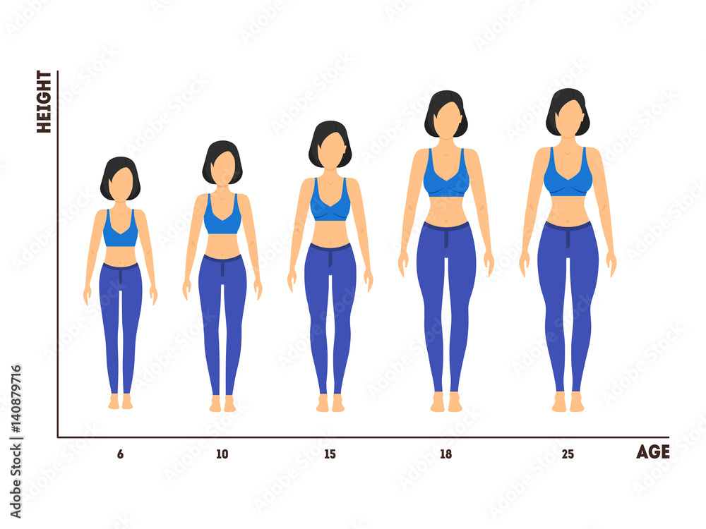 Height and Age Measurement of Growth from Girl to Woman. Vector Stock Vector | Adobe Stock