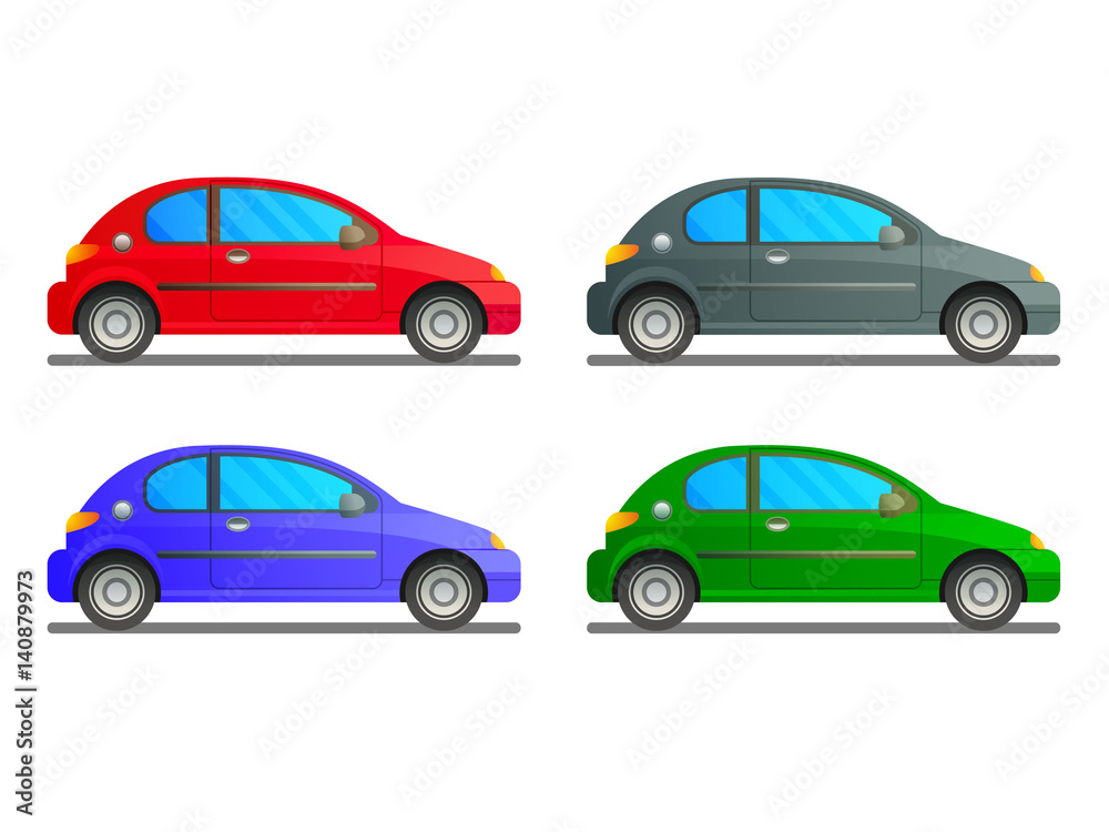 Vector  set of a car in different colours on a white background