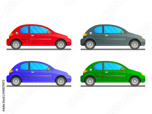 Fototapeta Naklejka Na Ścianę i Meble -  Vector  set of a car in different colours on a white background