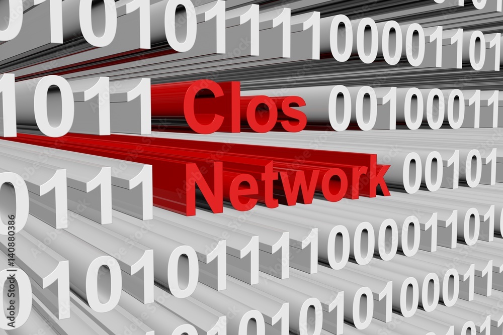 clos network in the form of binary code, 3D illustration