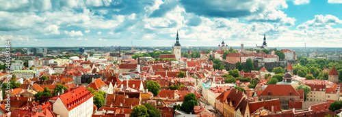 Old Tallinn. Estonia. Panoramic view to toompea buildings from Oleviste church in summer