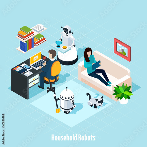Household Robots Isometric Composition