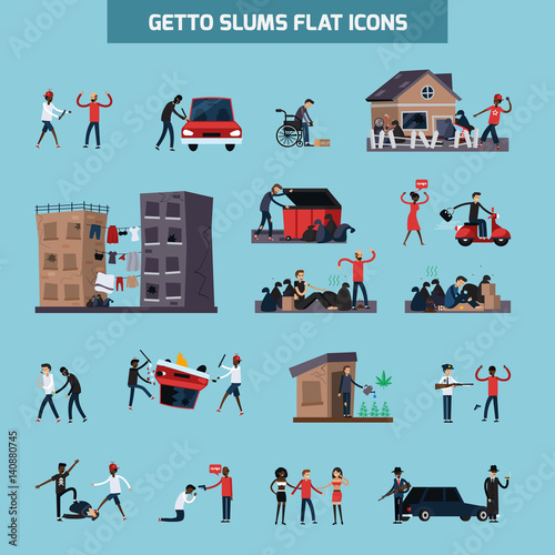 Ghetto Slum Flat Icon Set