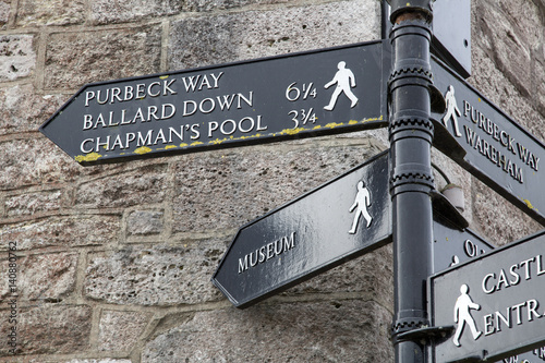 Corfe Castle Walking Signpost, Dorset, England