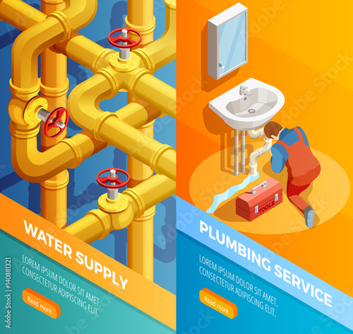 Waters Supply Plumbing Service Isomertic Banners 