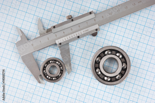 Technical drawing and callipers with  bearing