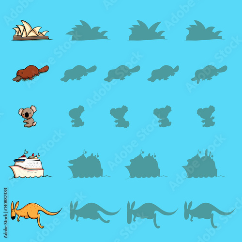 Find the right shadow visual games. Five games Set. Solution in hidden layer!