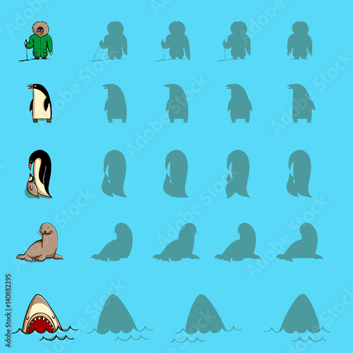 Find the right shadow visual games. Five games Set. Solution in hidden layer!