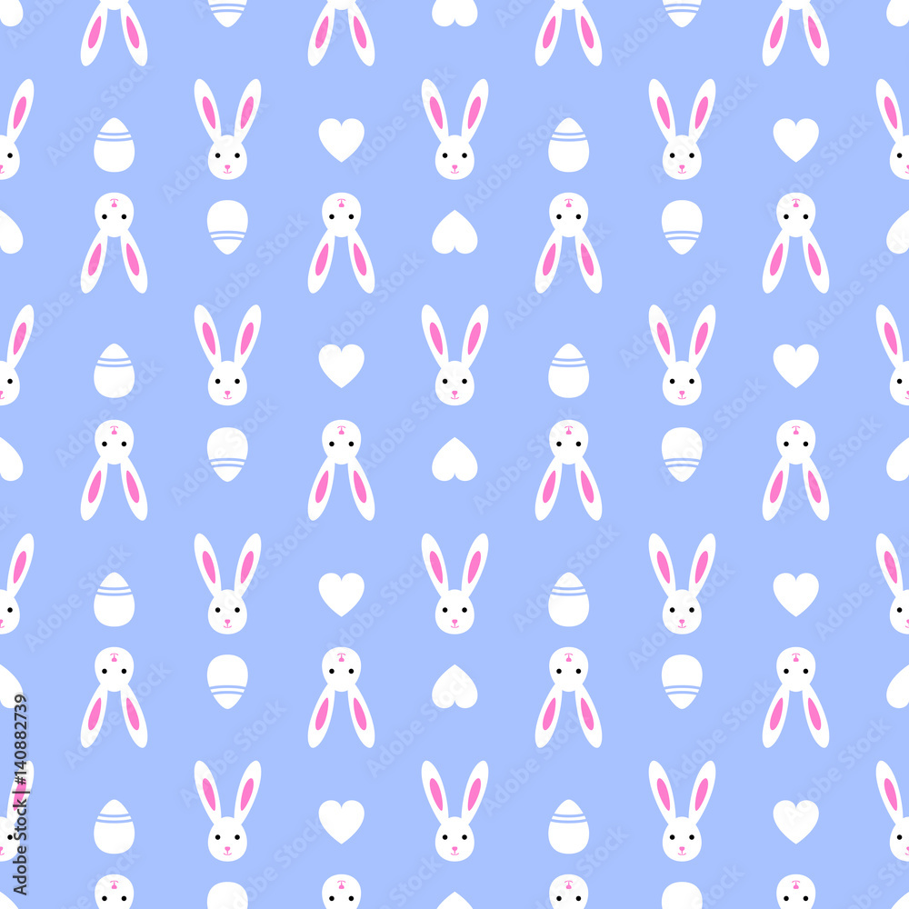 Easter blue seamless pattern retro bunny vintage design party holiday celebration wallpaper and greeting colorful fabric textile with eggs vector illustration.