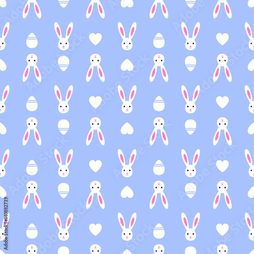 Easter blue seamless pattern retro bunny vintage design party holiday celebration wallpaper and greeting colorful fabric textile with eggs vector illustration.