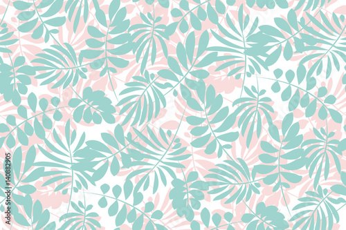 pale color tropical leaves seamless pattern in simple flat style. surface design vector illustration for print, wrapping paper, fabric, background.