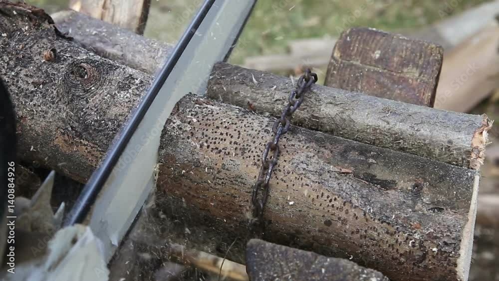 Cutting firewood chainsaw, preparing wood for winter, HD 1080i Cutting firewood chainsaw, preparing wood for winter, HD 1080i