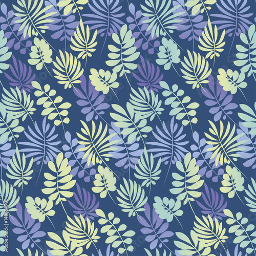 tropical leaves seamless pattern in simple flat style. surface design vector illustration for print, wrapping paper, fabric, background. © galyna_p