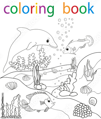 Vector, book coloring the underwater world, fish