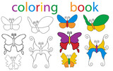  book coloring cartoon butterfly character set