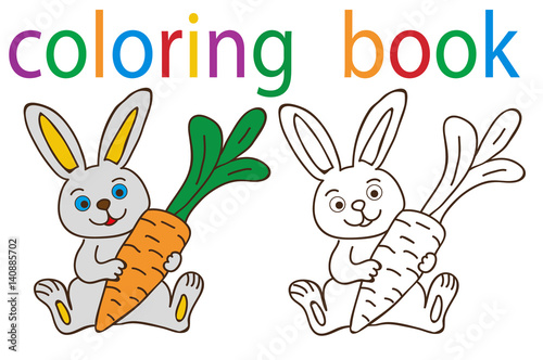 Vector, book coloring cartoon hare with carrot