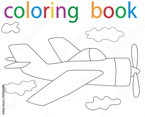 Vector, book coloring aircraft flying cartoon