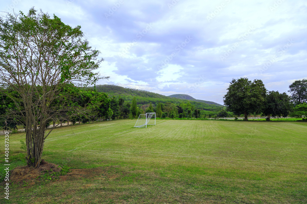Soccer field in the countryside.