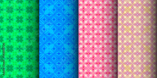 Set of geometric seamless floral patterns