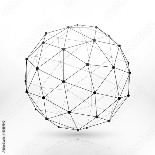 Wireframe globe sphere, connectivity, network tech connection vector concept