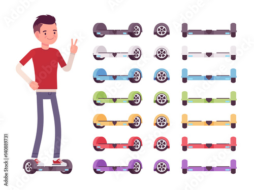 Boy and set of multicolor gyroscooters