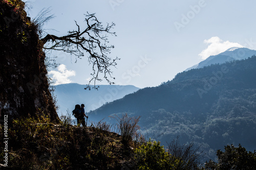 Hiker Enjoying the View Along the Everest Base Camp Trek Between Jiri and Lukla in the Nepalese Himalayas