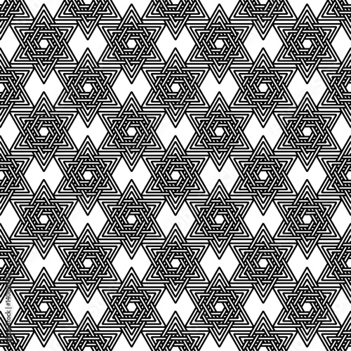 Abstract seamles pattern from stars of David. Black and white line geometry background. Vector illustration