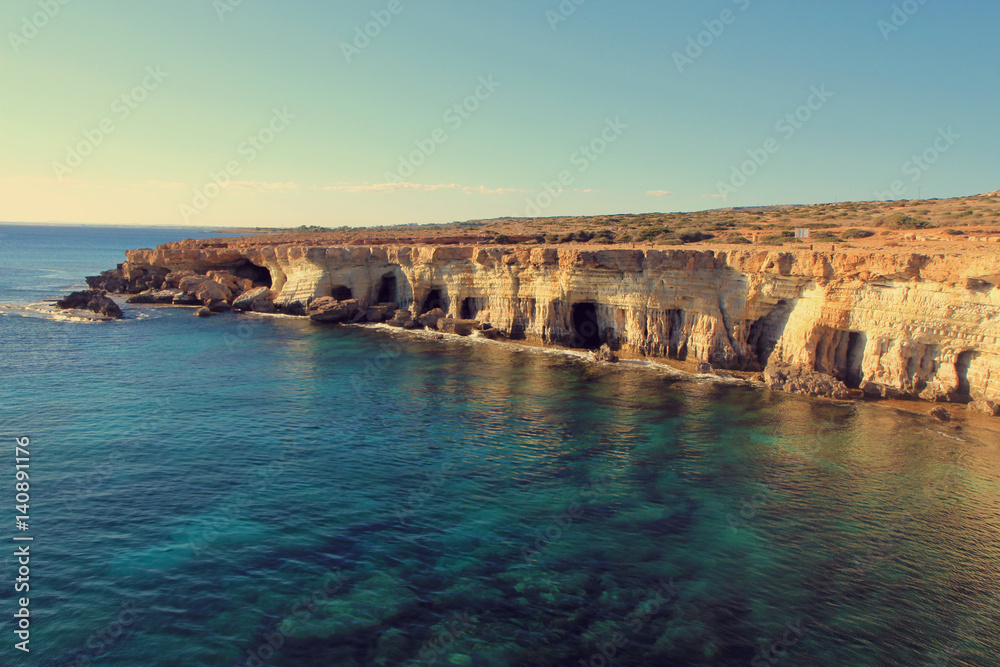 Sea and cliffs with caves. Cyprus
