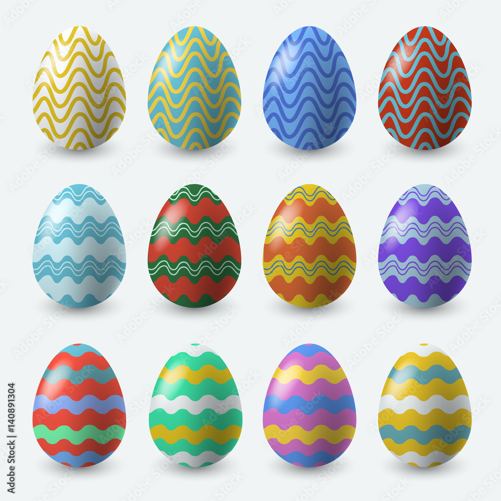 Colorful Easter Eggs on White Background : Vector Illustration