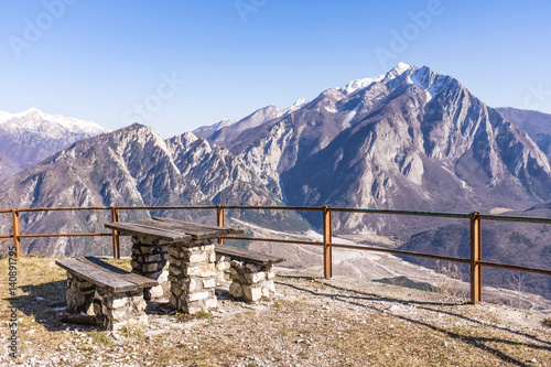 Table and bench on Monte San Simeone with beautiful view