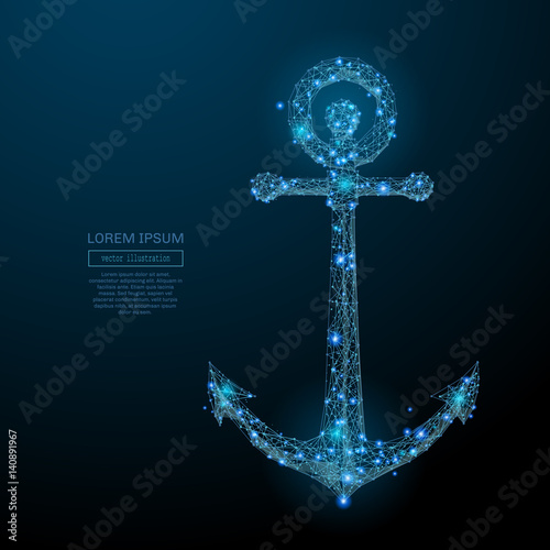 Abstract image of a anchor in the form of a starry sky or space, consisting of points, lines, and shapes in the form of planets, stars and the universe. Vector business wireframe concept.