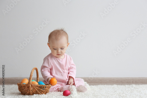 Cute funny baby with basket...