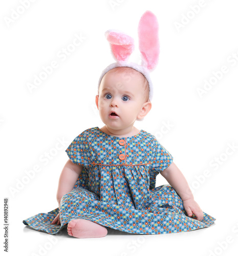 Cute funny baby with bunny ...
