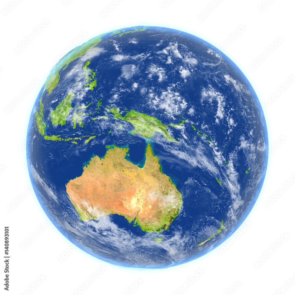 Australia on Earth isolated on white