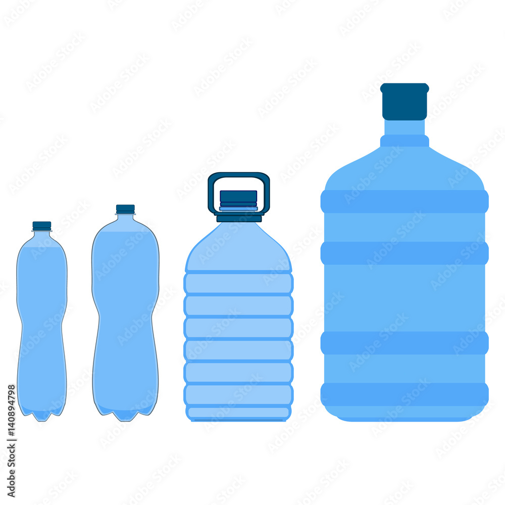 Plastic bottle of water with grip. Bottles of water set. Vector illustration Plastic bottle of water with grip. Bottles of water set. Vector illustration